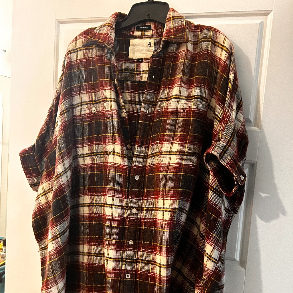 R13 Oversized Plaid Flannel Boxy Shirtdress Xs